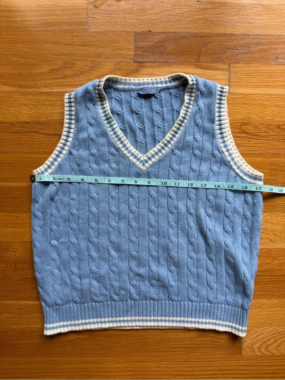 John Galt Blue & Cream Cable Knit Sweater Vest - One Size